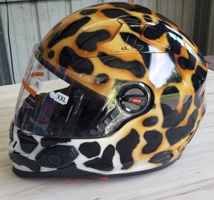 Leopard pattern for female motorcycle rider