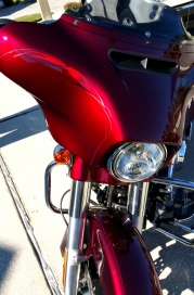 3 tone pinstripes and graphics on Red Candy Harley.