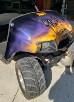 Kiss Band Destroyer Album cover airbrushed on golf cart